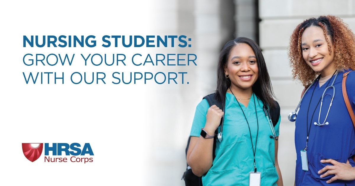 Two nurses look at the camera and smile. Text reads, "Nursing students: grow your career with our support."